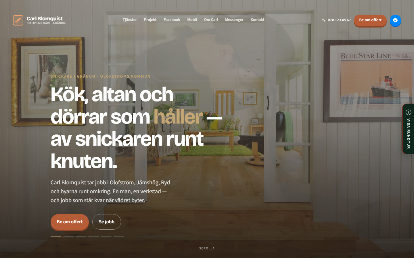 One-pager för Carl Blomquist Snickeri i Gränum